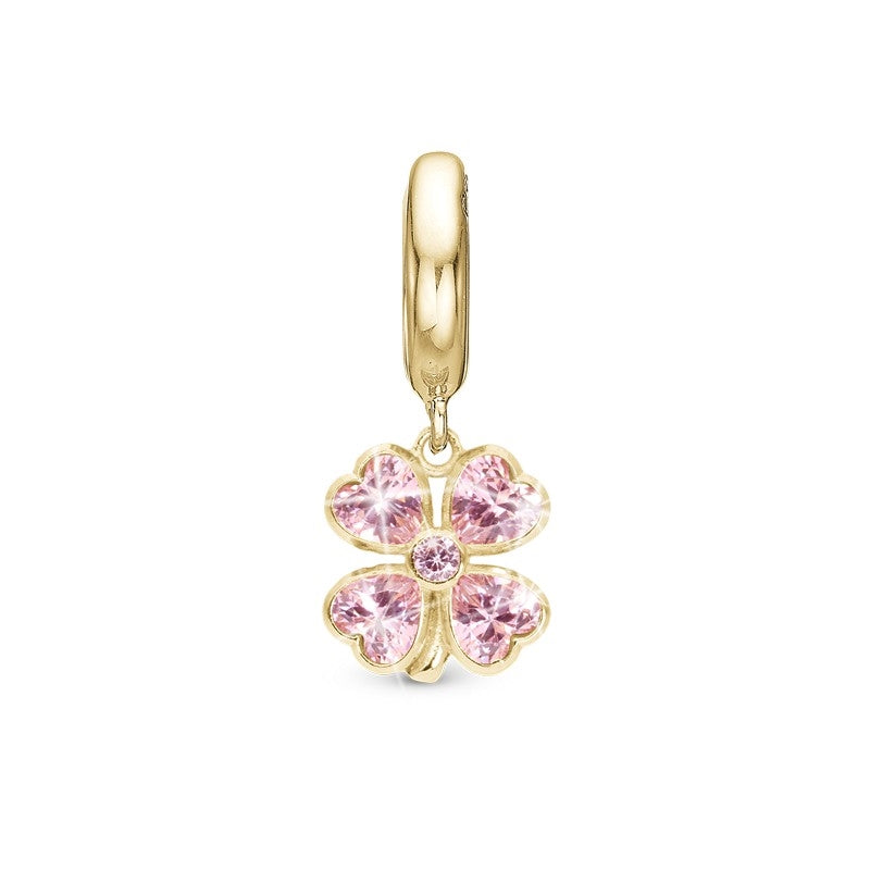 Pink Heart Clover charm i 18 karat forgyldt sølv med pink zirkonia fra Christina Jewelry & Watches